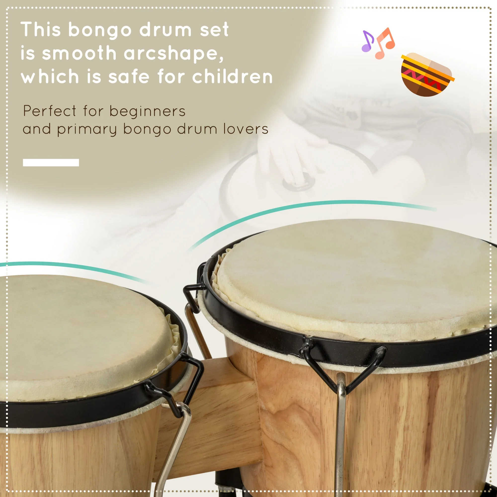 Sheepskin Bongo Drums w/ Tuning Wrench - Image 4
