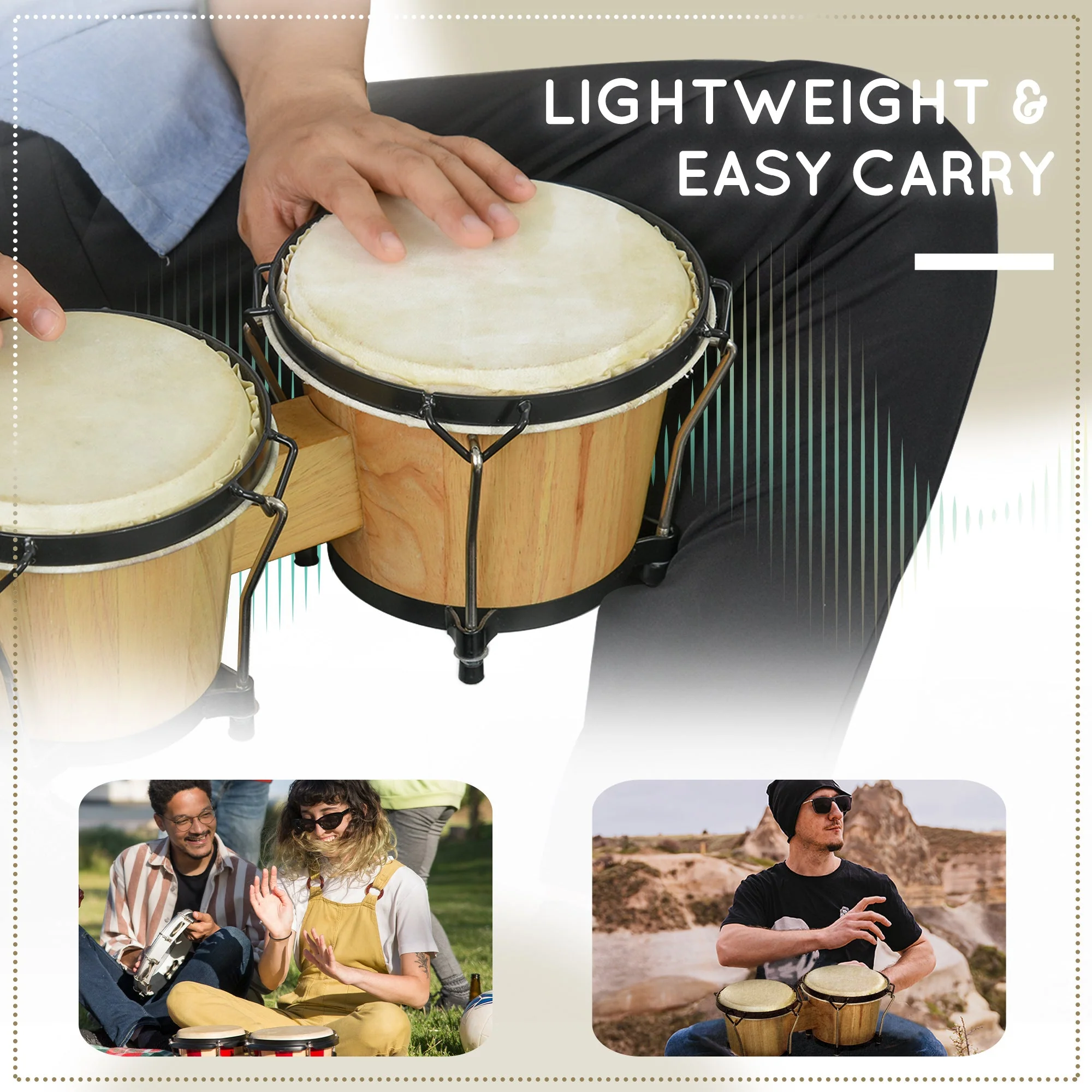 Sheepskin Bongo Drums w/ Tuning Wrench - Image 6