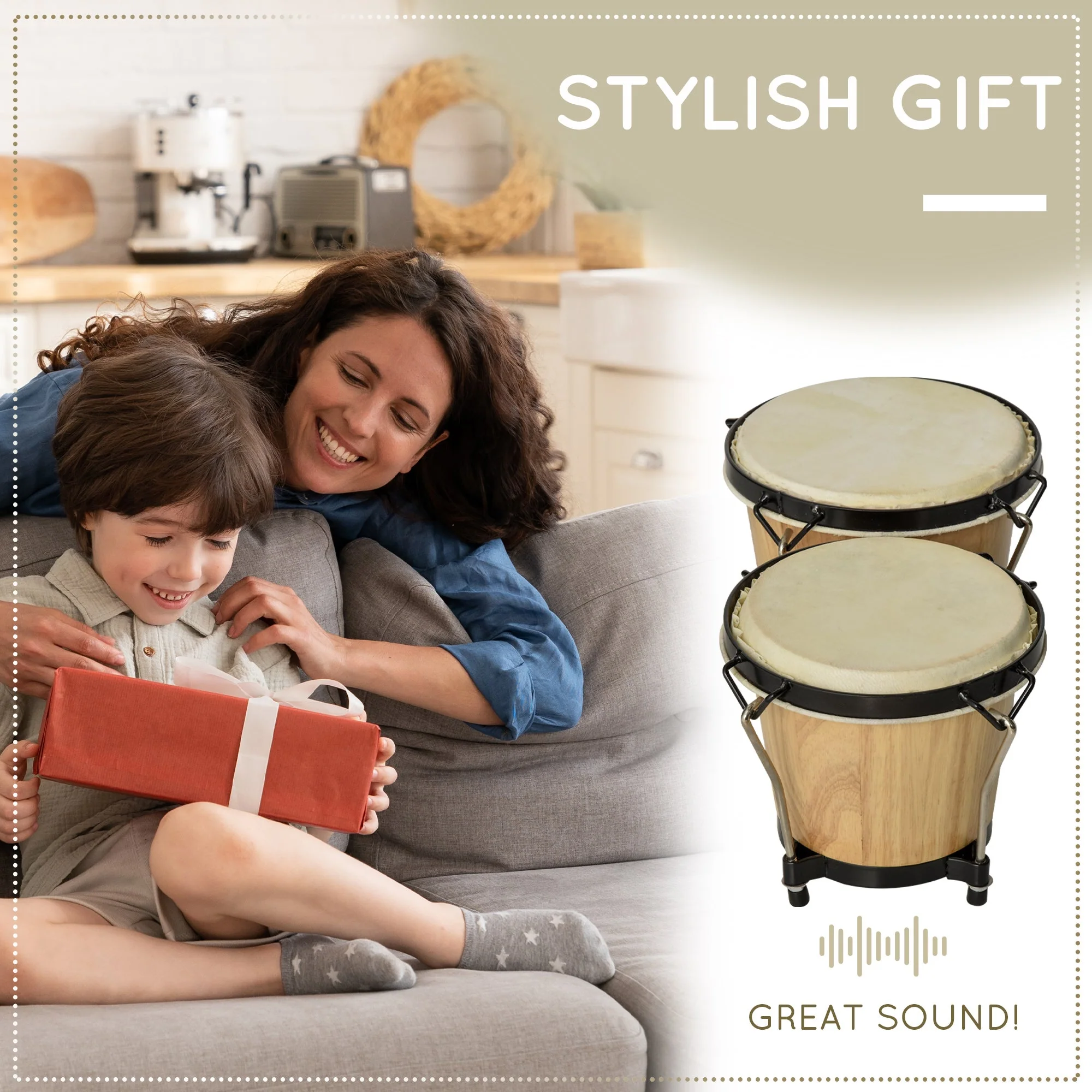 Sheepskin Bongo Drums w/ Tuning Wrench - Image 7