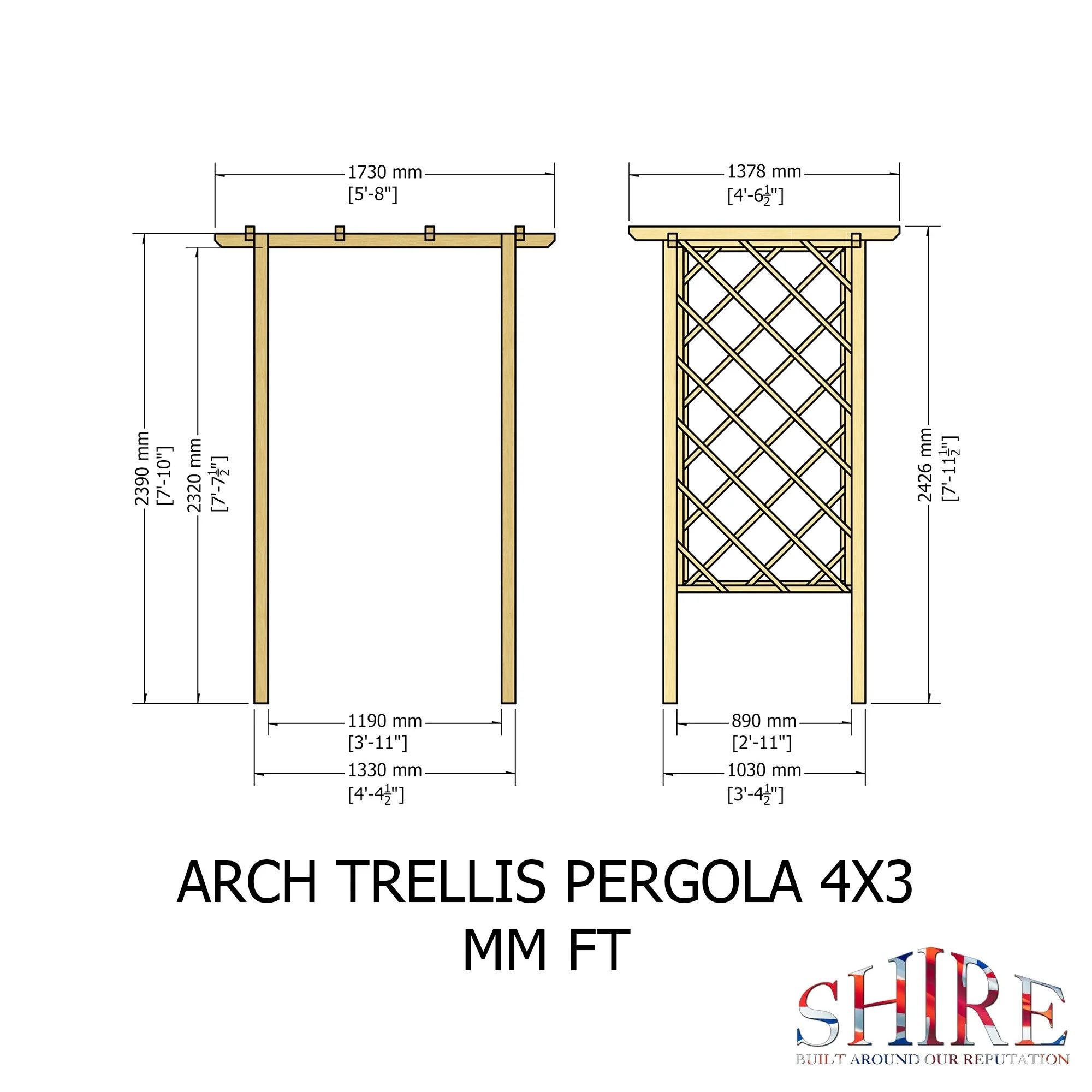 Shire 2' 11" x 4' 4" Garden Arch - Classic Pressure Treated - Image 4