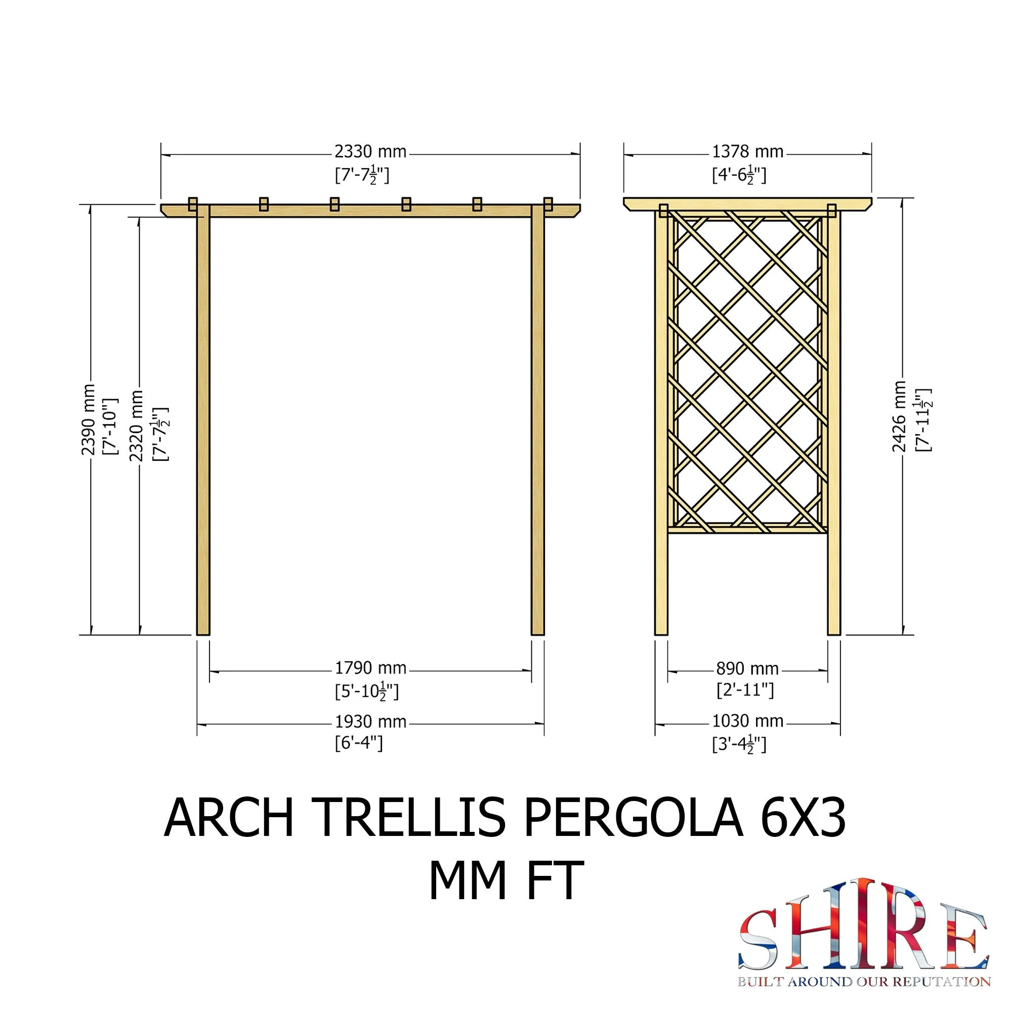 Shire 2' 11" x 6' 3" Garden Arch - Classic Pressure Treated - Image 4