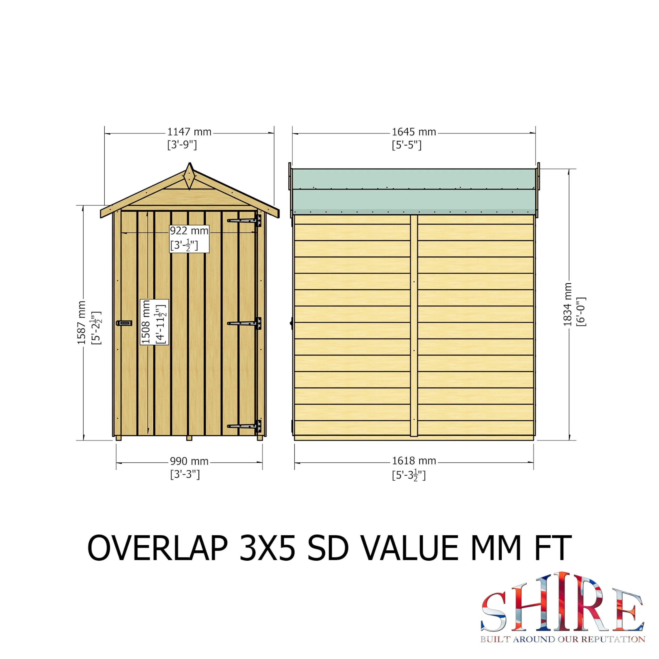 Shire 5' 2" x 3' 2" Apex Shed - Budget Dip Treated Overlap - Image 4