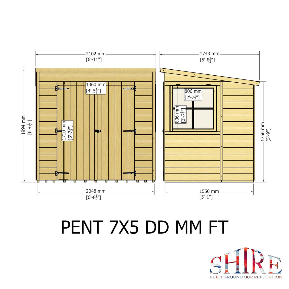 Shire 4' 10" x 6' 8" Pent Shed - Premium Dip Treated Shiplap - Image 8