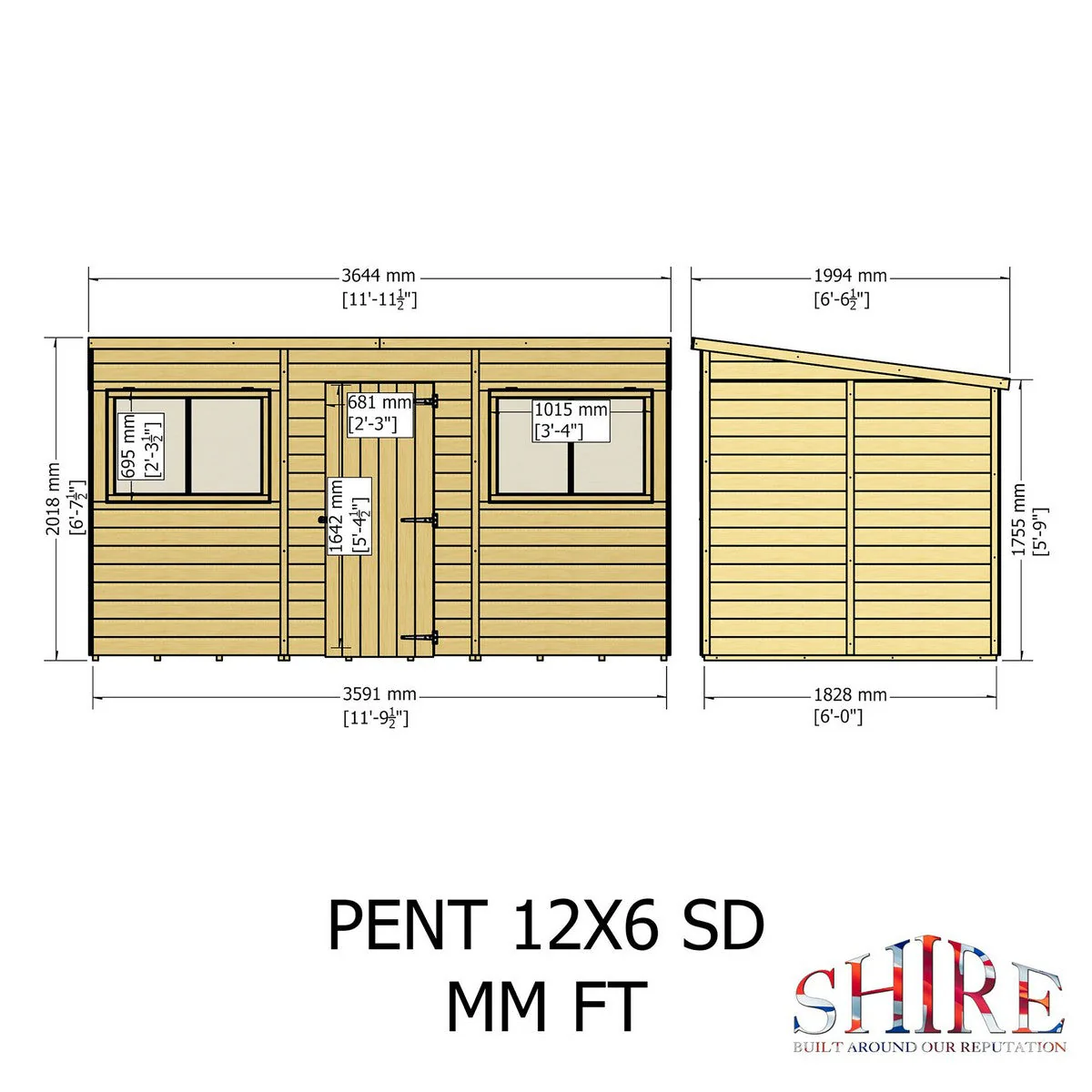 Shire 5' 9" x 11' 9" Pent Shed - Premium Dip Treated Shiplap - Image 8