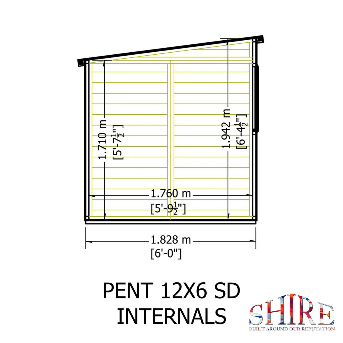 Shire 5' 9" x 11' 9" Pent Shed - Premium Dip Treated Shiplap - Image 9