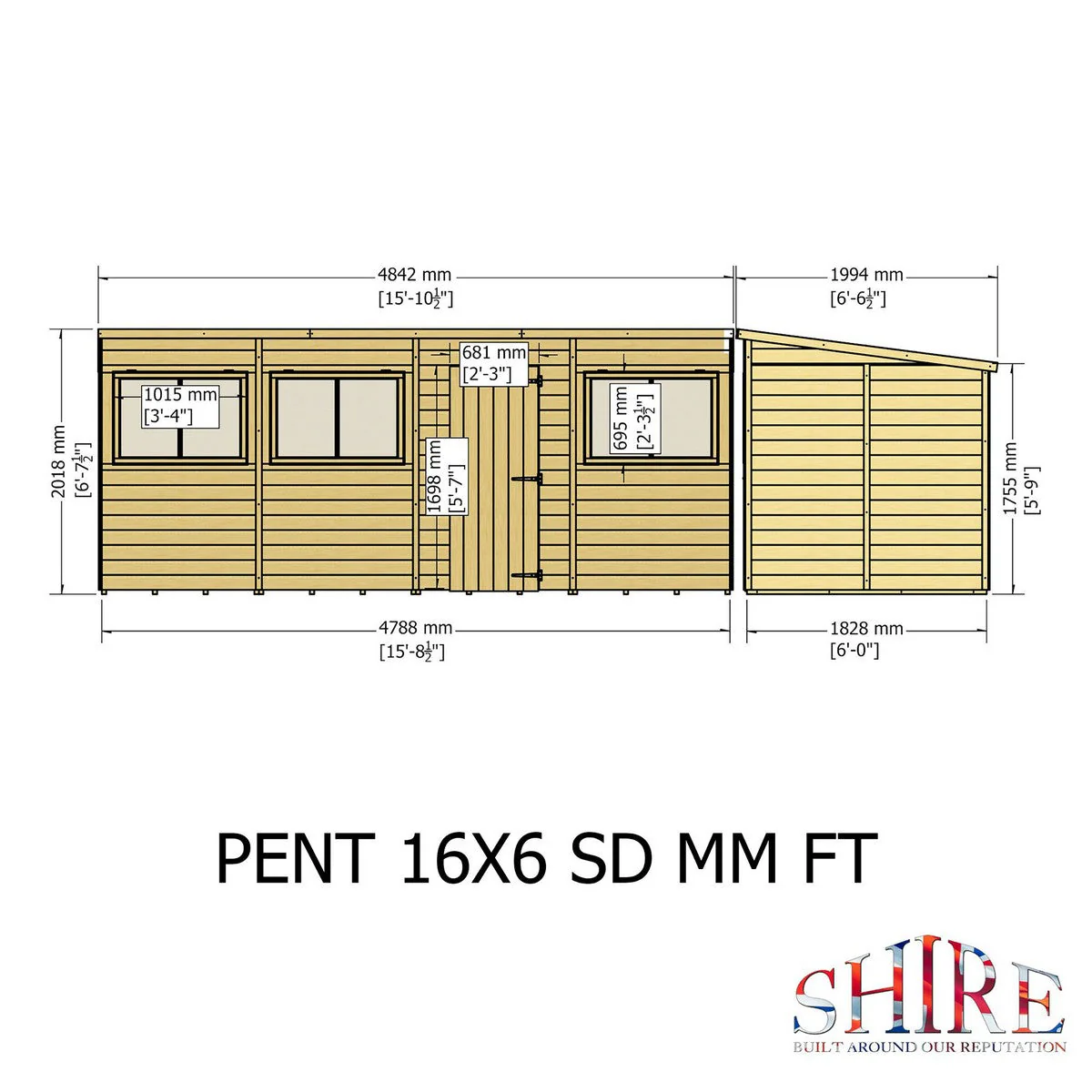 Shire 5' 9" x 15' 8" Pent Shed - Premium Dip Treated Shiplap - Image 9