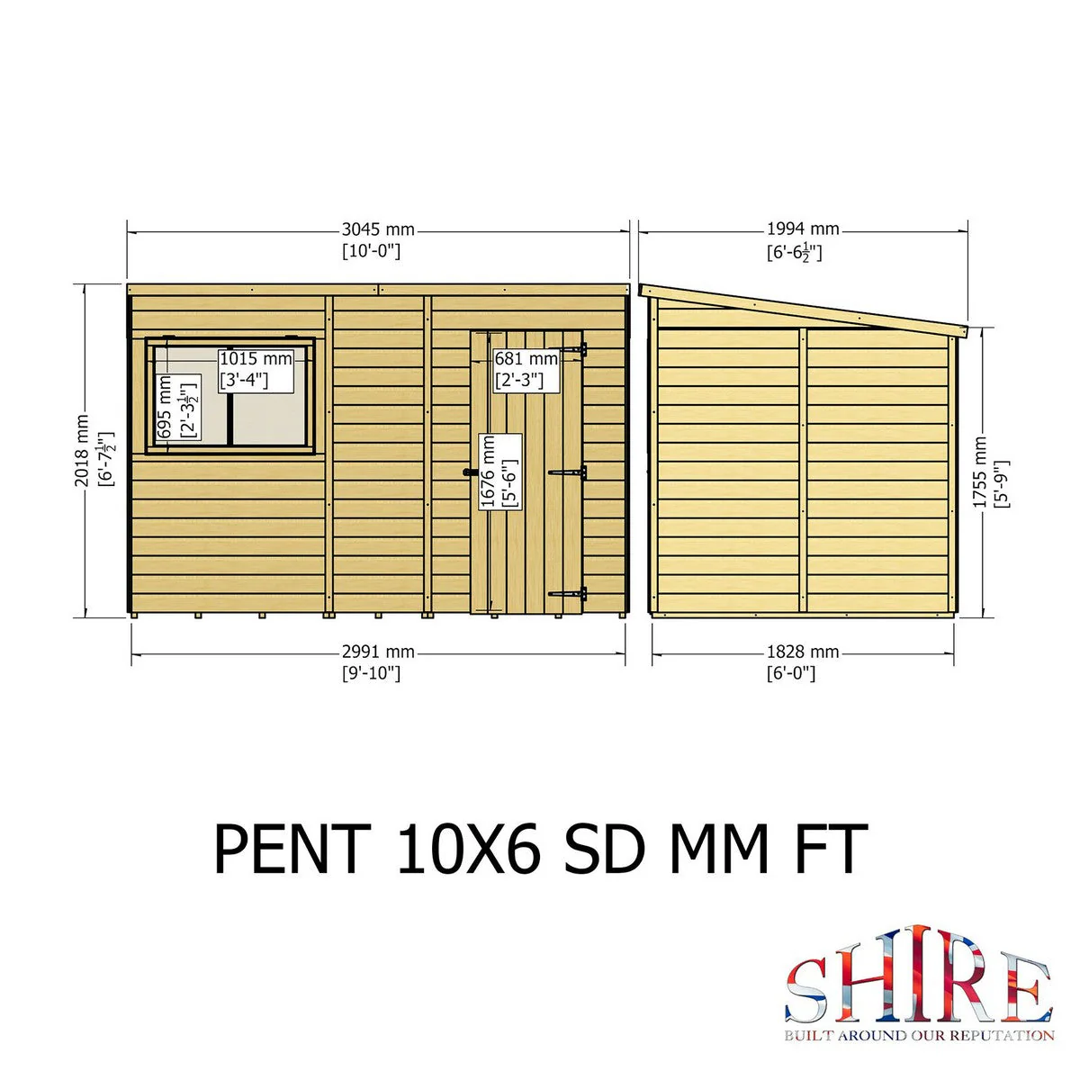 Shire 5' 9" x 9' 9" Pent Shed - Premium Dip Treated Shiplap - Image 8