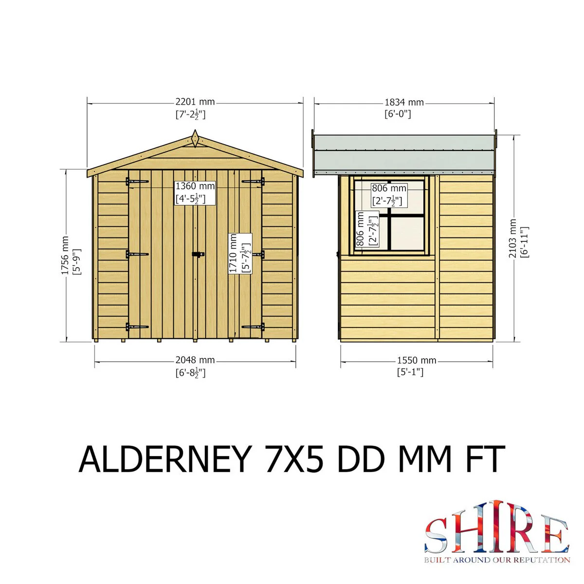 Shire Alderney 4' 10" x 6' 8" Apex Shed - Premium Dip Treated Tongue & Groove - Image 4