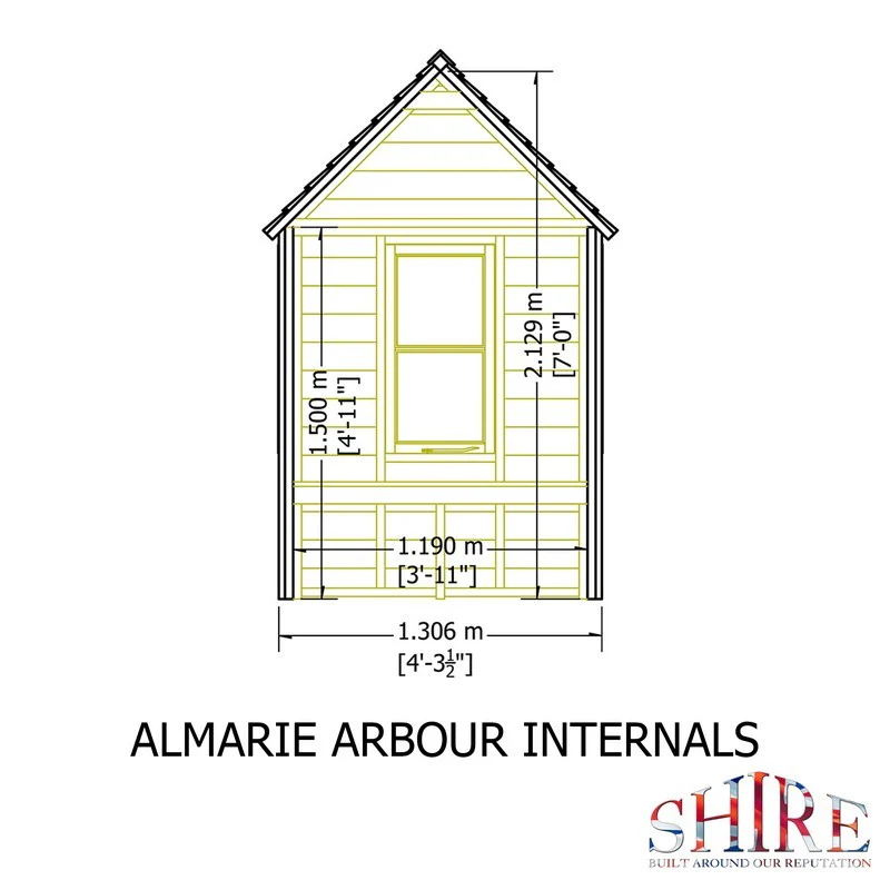Shire Almarie 3' 3" x 4' 3" Apex Garden Arbour - Classic Pressure Treated Shiplap - Image 10