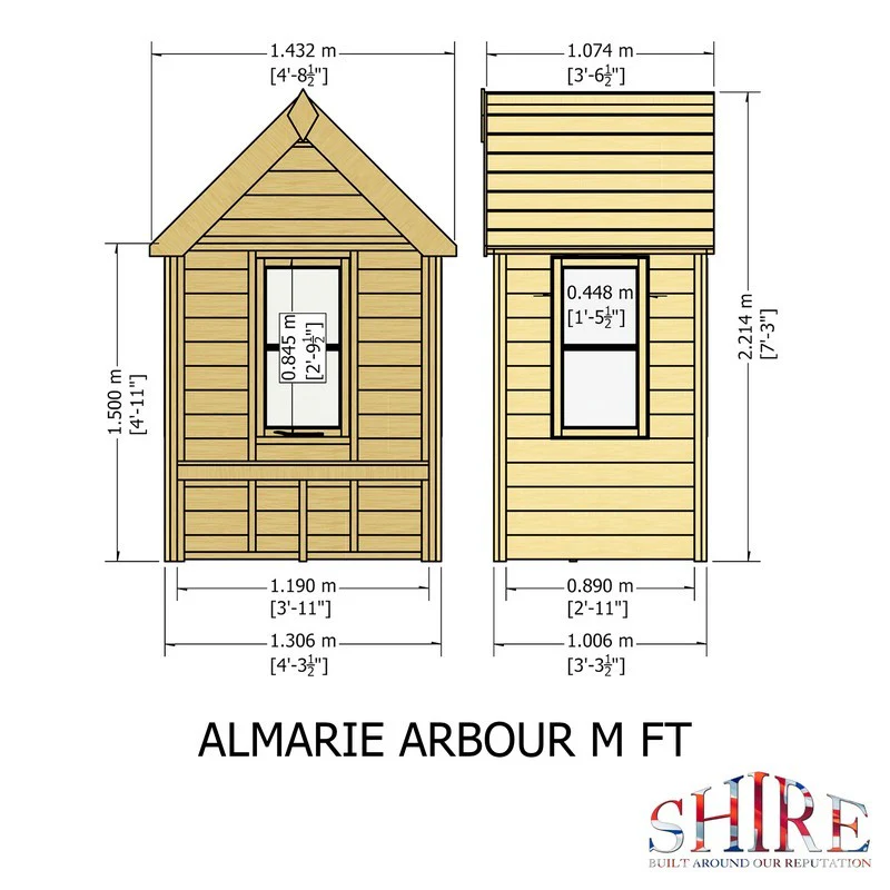 Shire Almarie 3' 3" x 4' 3" Apex Garden Arbour - Classic Pressure Treated Shiplap - Image 11