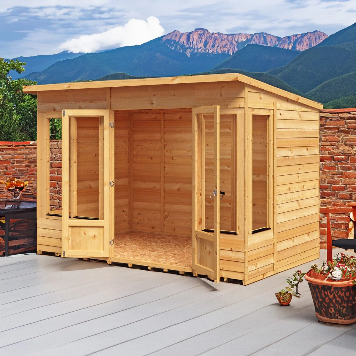 Shire Alora 5' 9" x 9' 9" Pent Summerhouse - Premium Dip Treated Overlap - Image 3