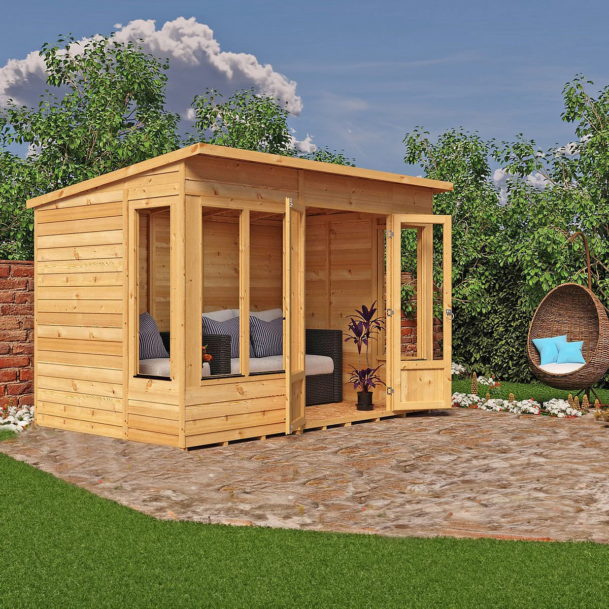 Shire Alora 5' 9" x 9' 9" Pent Summerhouse - Premium Dip Treated Overlap - Image 4