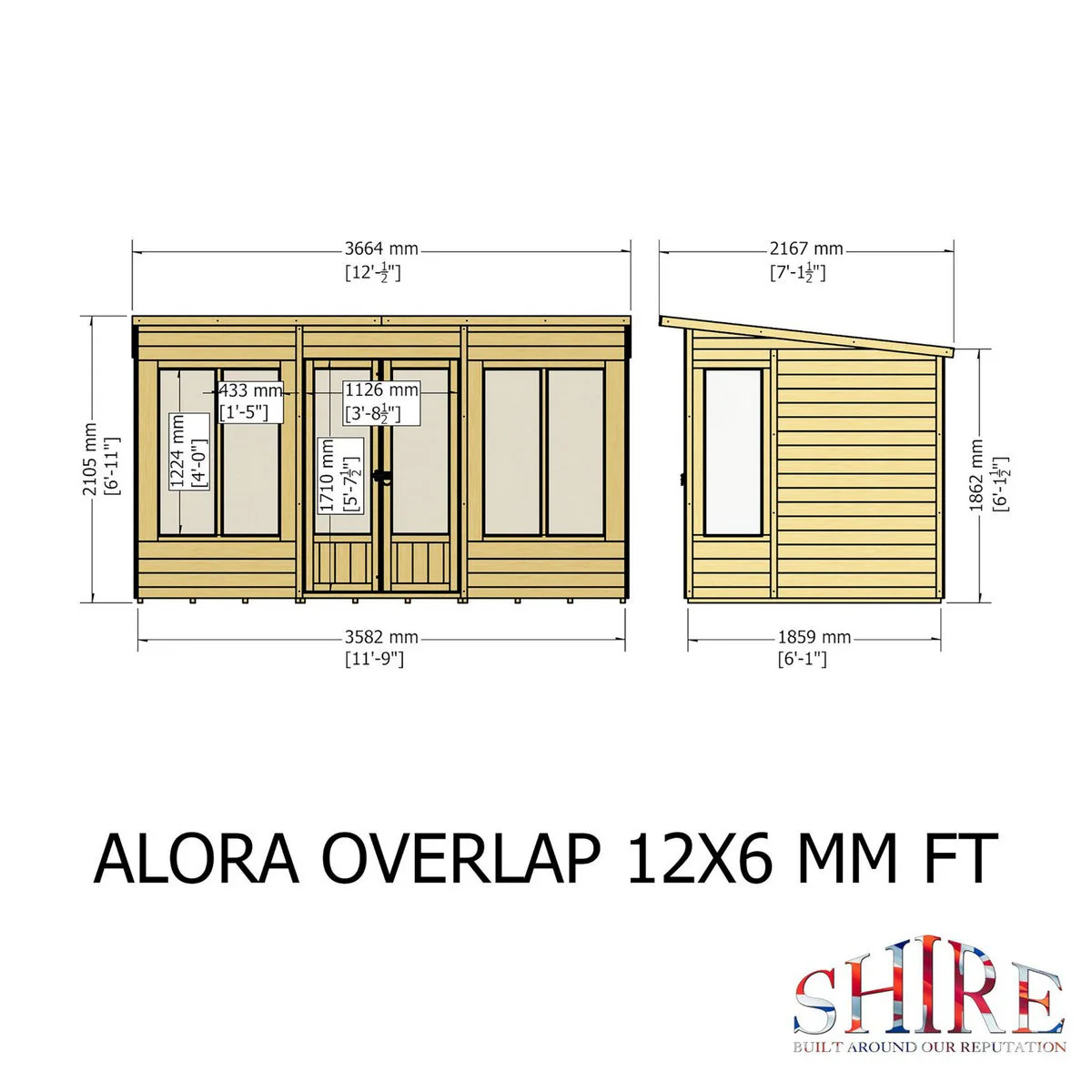 Shire Alora 5' 9" x 11' 9" Pent Summerhouse - Premium Dip Treated Overlap - Image 7