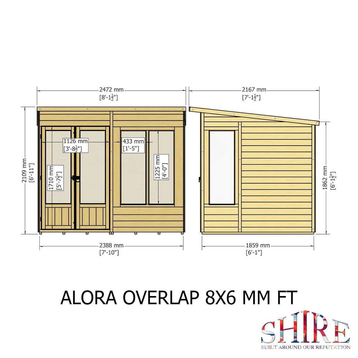 Shire Alora 5' 9" x 7' 10" Pent Summerhouse - Premium Dip Treated Overlap - Image 7
