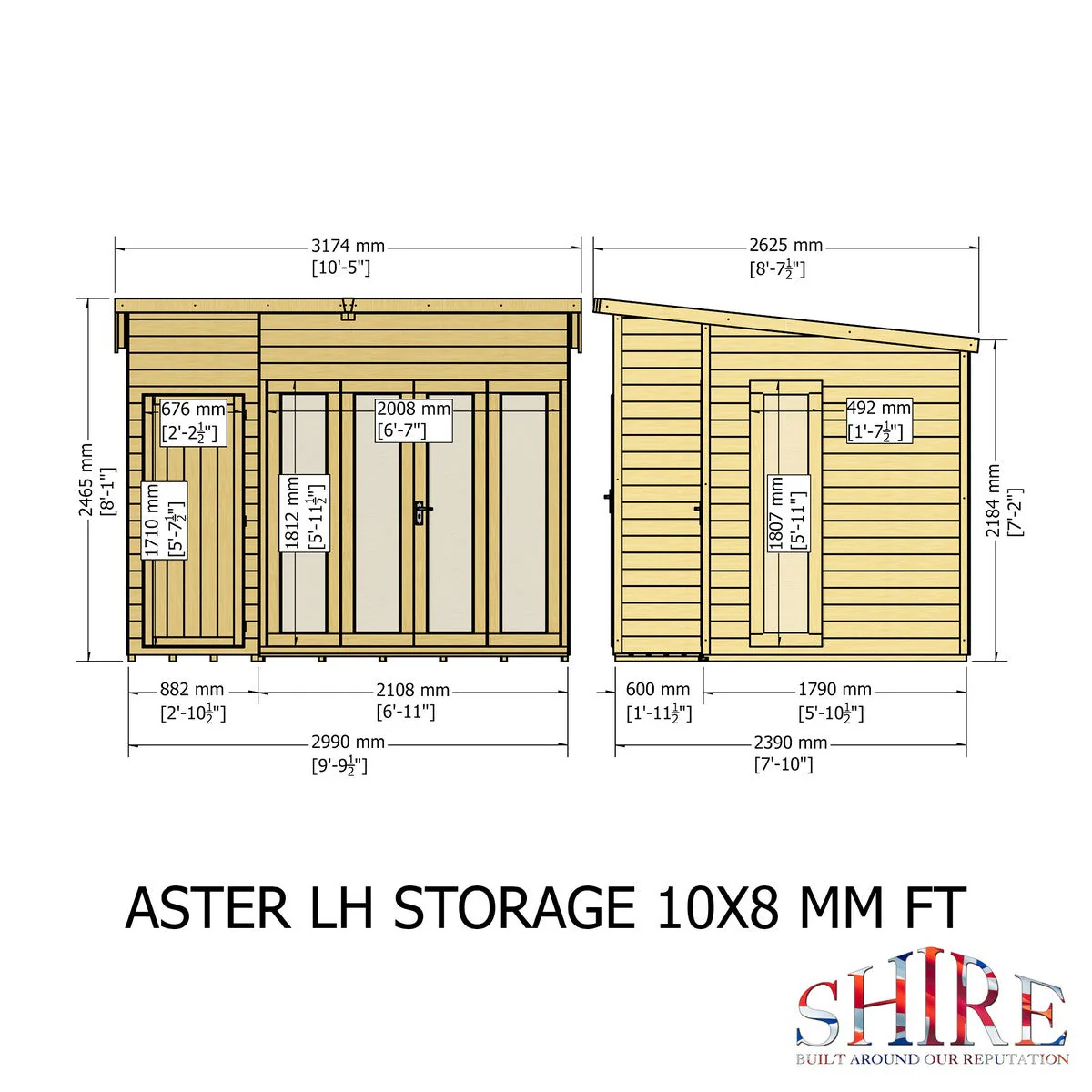 Shire Aster 8' 7" x 10' 4" Pent Summerhouse with Side Shed - Premium Dip Treated Shiplap - Image 19