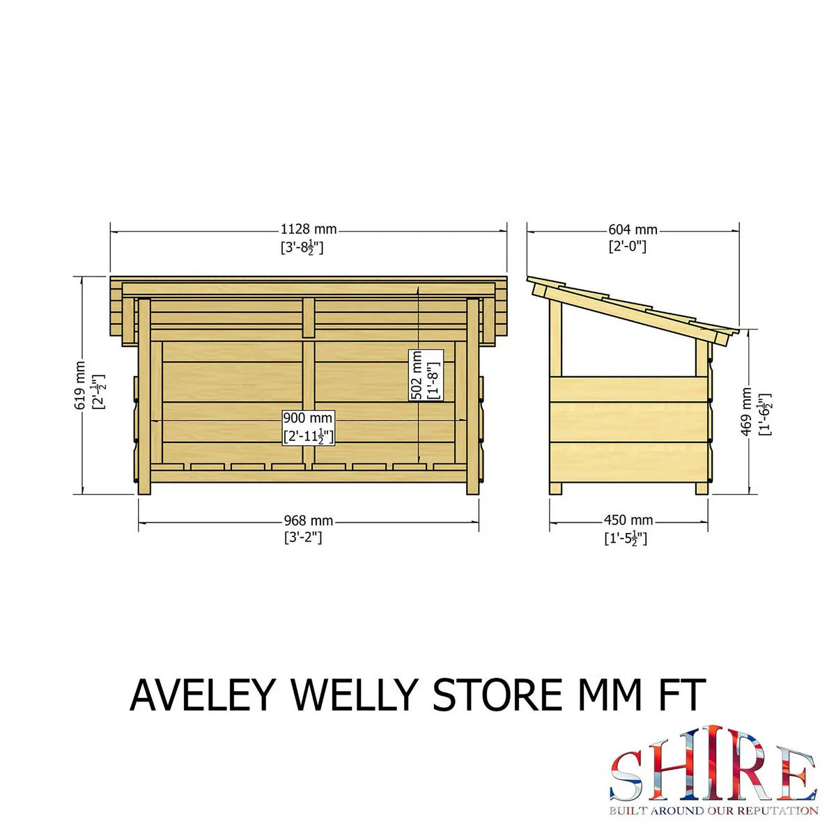 Shire Aveley 1' 4" x 3' 2" Pent Boot Store - Classic Dip Treated Shiplap - Image 4