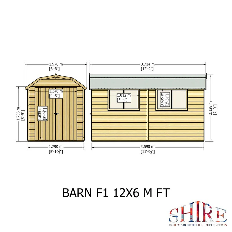 Shire Barn 11' 9" x 5' 10" Barn Shed - Premium Coated Shiplap - Image 11