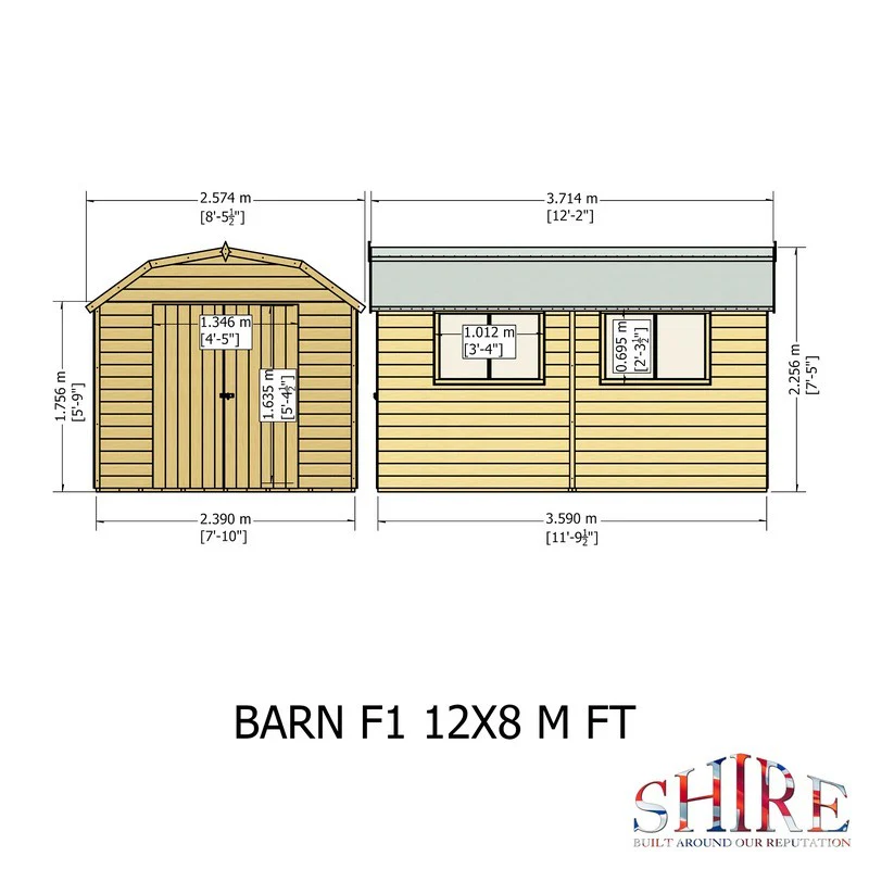 Shire Barn 11' 9" x 7' 10" Barn Shed - Premium Coated Shiplap - Image 3