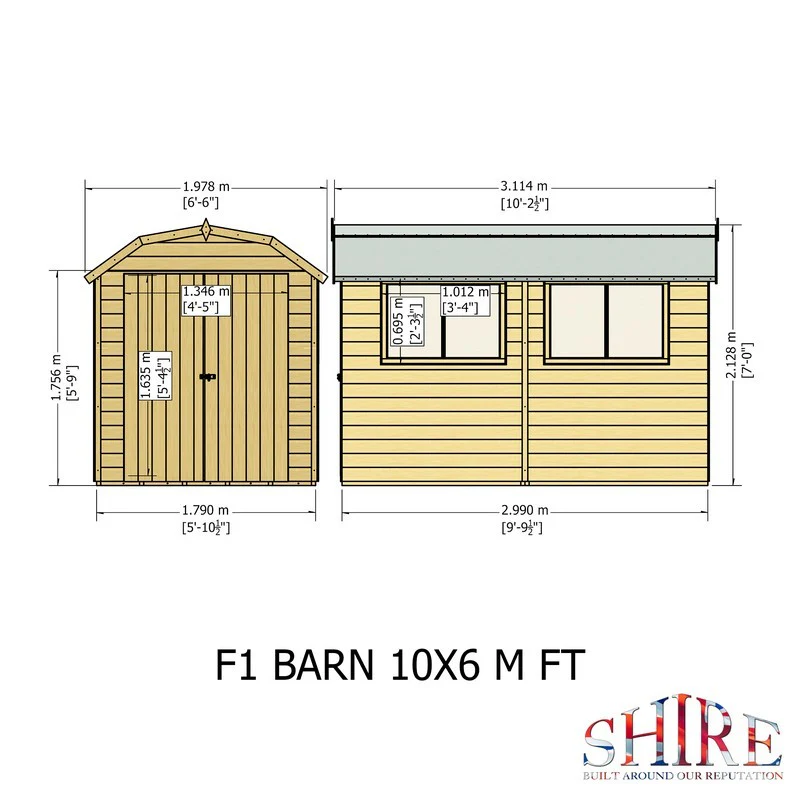 Shire Barn 9' 9" x 5' 10" Barn Shed - Premium Coated Shiplap - Image 11