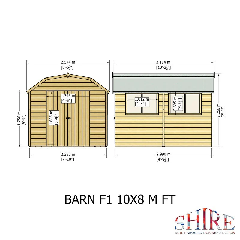 Shire Barn 9' 9" x 7' 10" Barn Shed - Premium Coated Shiplap - Image 9