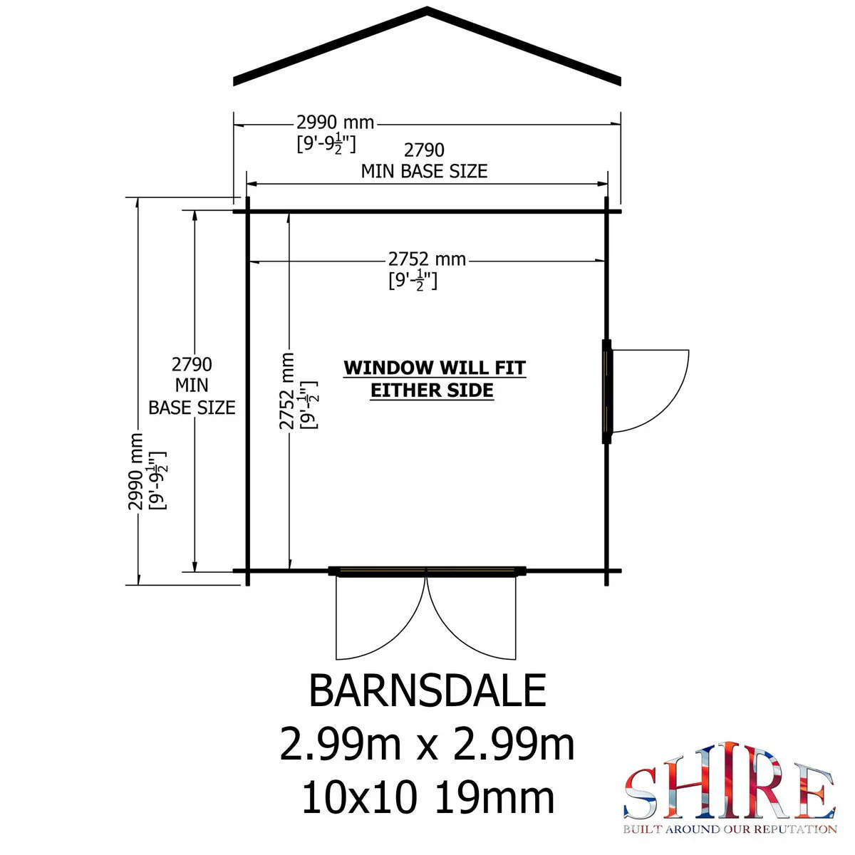 Shire Barnsdale 9' x 9' 1" Apex Log Cabin - Premium 19mm Cladding Log Clad - Image 3