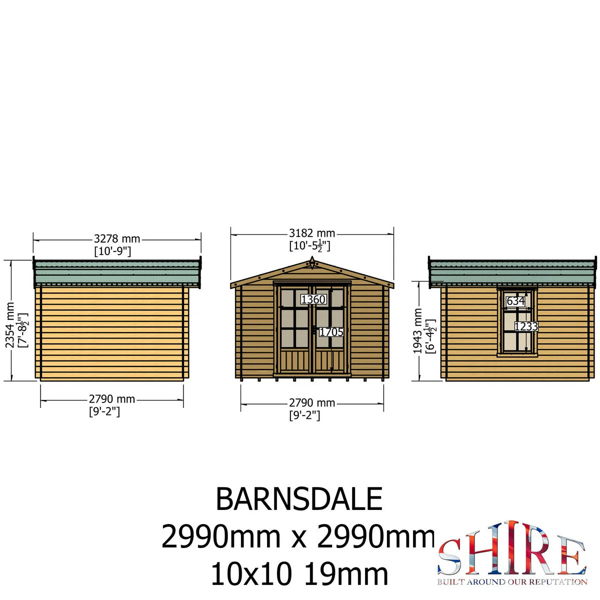 Shire Barnsdale 9' x 9' 1" Apex Log Cabin - Premium 19mm Cladding Log Clad - Image 4