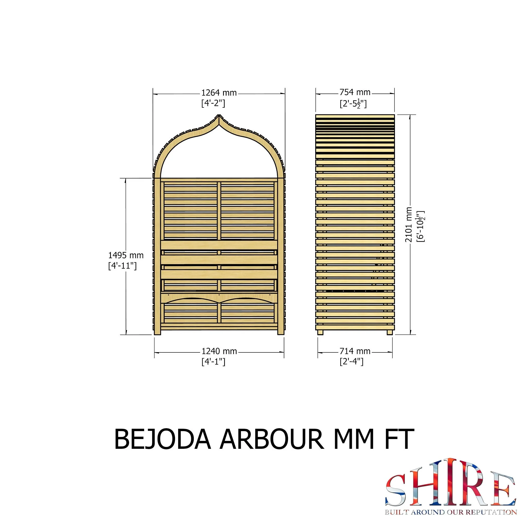 Shire Bejoda 2' x 4' Apex Garden Arbour - Classic Pressure Treated Slatted - Image 4