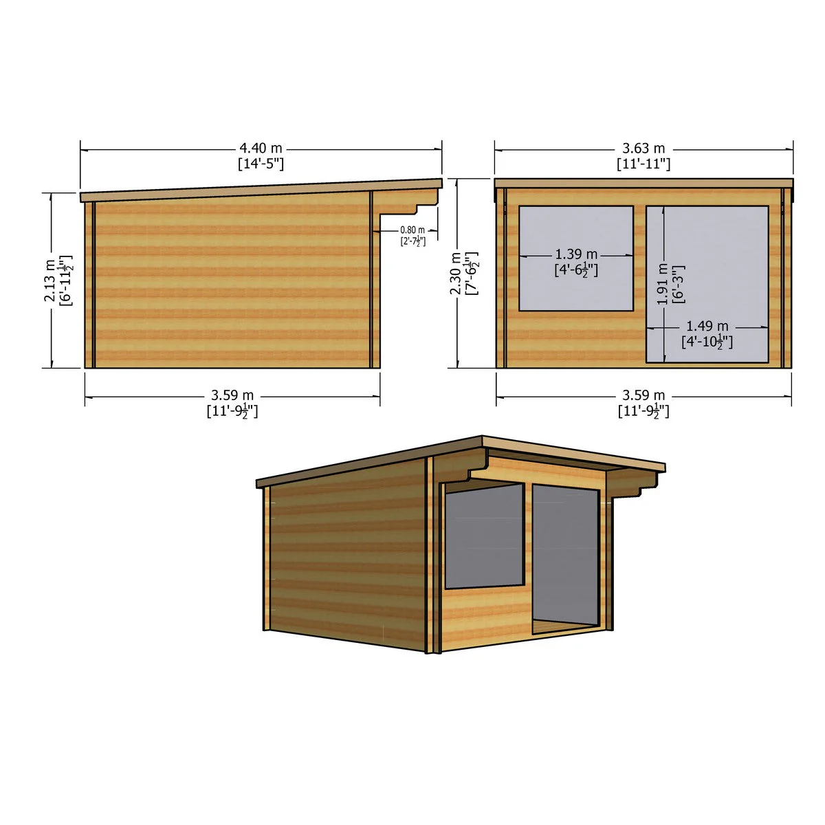 Shire Belgravia 11' 9" x 11' 9" Pent Log Cabin - Premium 70mm Cladding Tongue & Groove - Image 4
