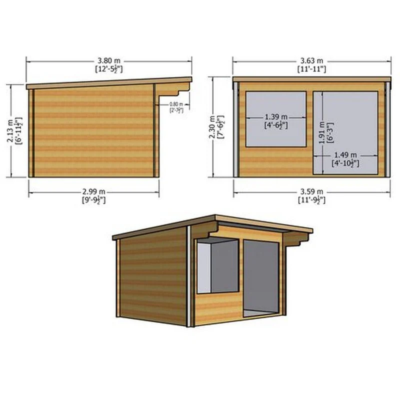 Shire Belgravia 11' 9" x 9' 9" Pent Log Cabin - Classic 28mm Cladding Tongue & Groove - Image 10