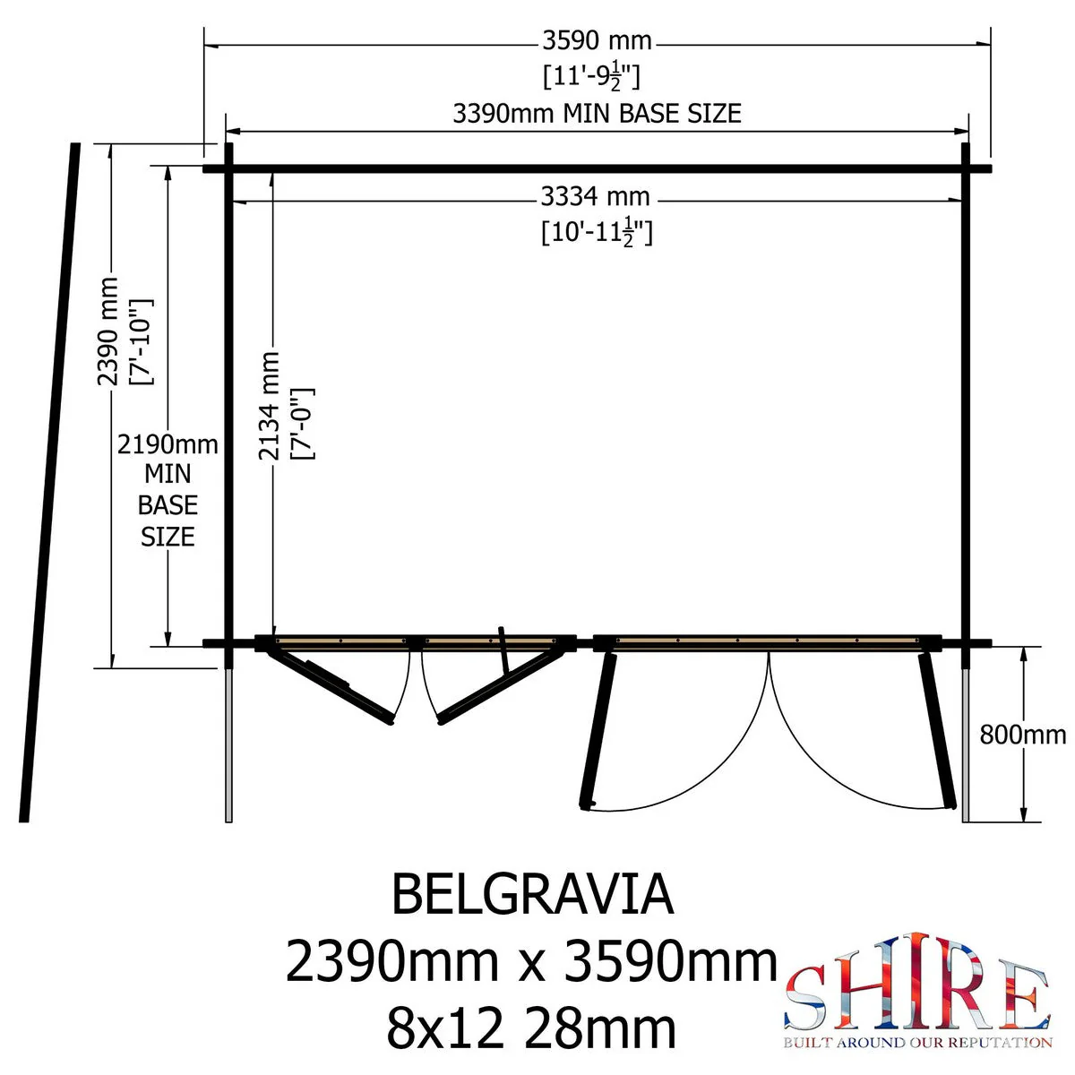 Shire Belgravia 7' 10" x 11' 9" Pent Log Cabin - Premium 70mm Cladding Tongue & Groove - Image 3