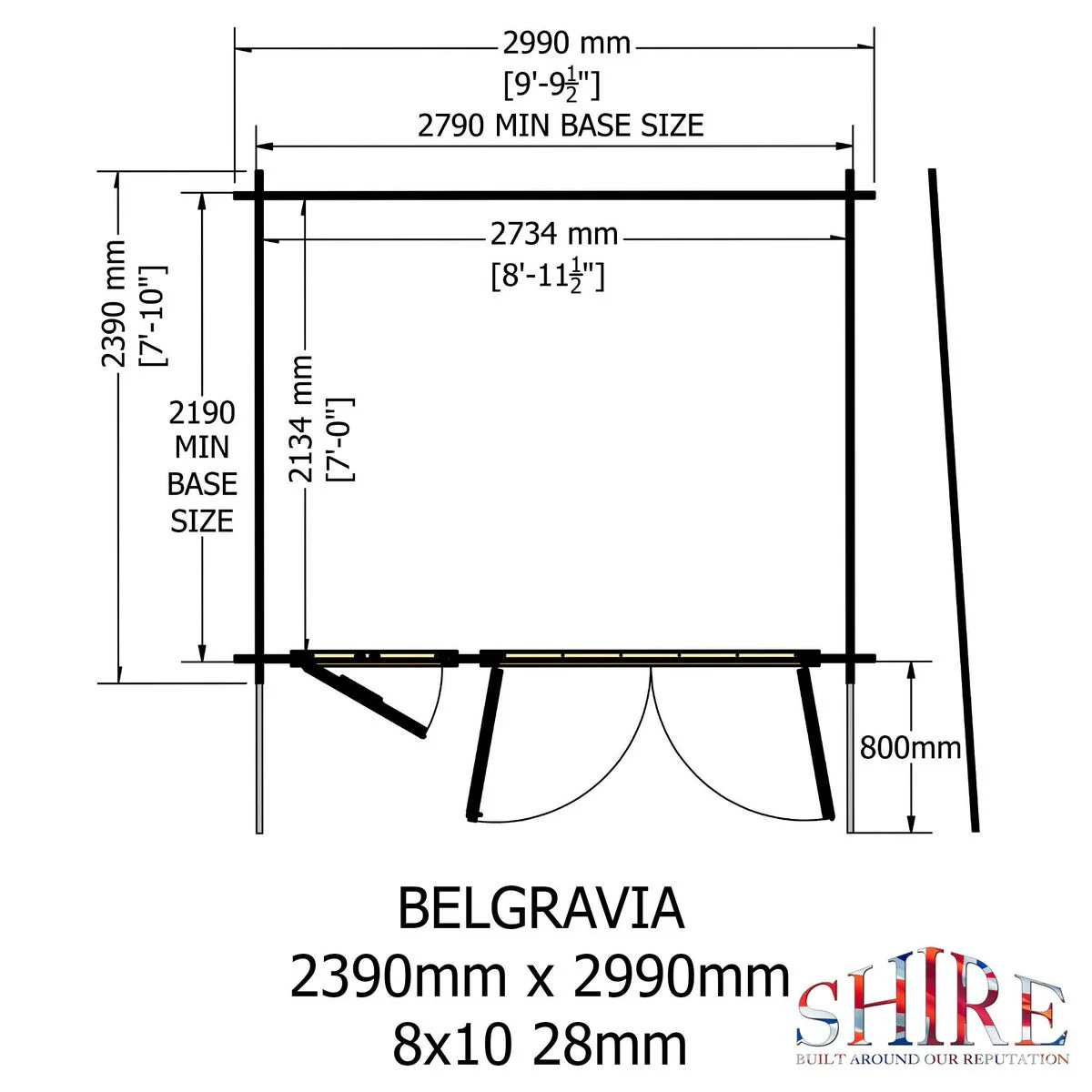 Shire Belgravia 7' 10" x 9' 9" Pent Log Cabin - Premium 28mm Cladding Tongue & Groove - Image 3