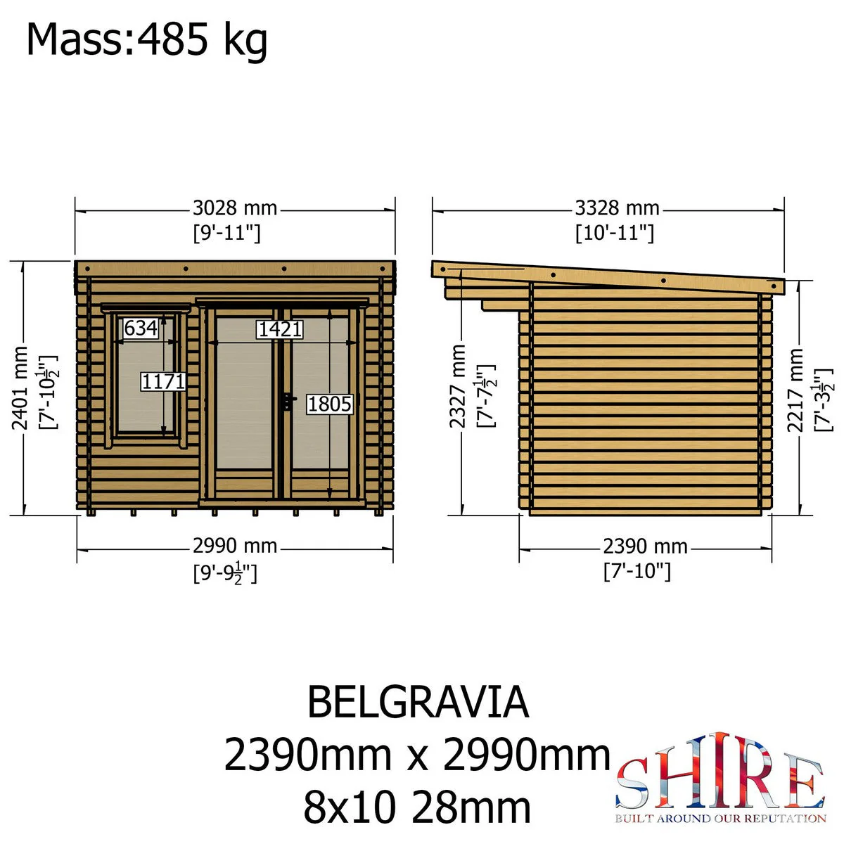 Shire Belgravia 7' 10" x 9' 9" Pent Log Cabin - Premium 34mm Cladding Tongue & Groove - Image 4