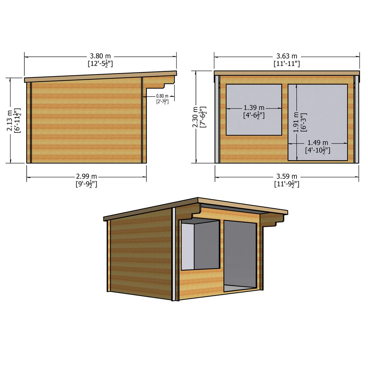 Shire Belgravia 9' 9" x 11' 9" Pent Log Cabin - Premium 70mm Cladding Tongue & Groove - Image 4