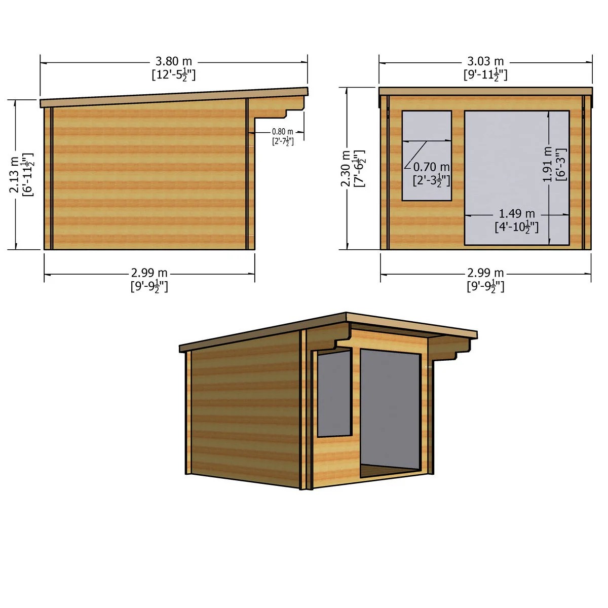 Shire Belgravia 9' 9" x 9' 9" Pent Log Cabin - Premium 44mm Cladding Tongue & Groove - Image 4