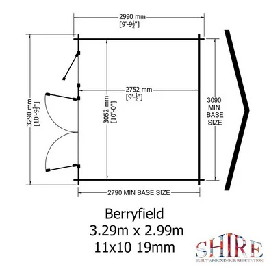 Berryfield 9' x 10' 9" Apex Log Cabin - Premium 19mm Cladding Log Clad - Image 10
