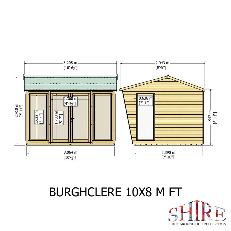 Shire Burghclere 7' 10" x 10' Reverse Apex Summerhouse - Premium Dip Treated Shiplap - Image 11