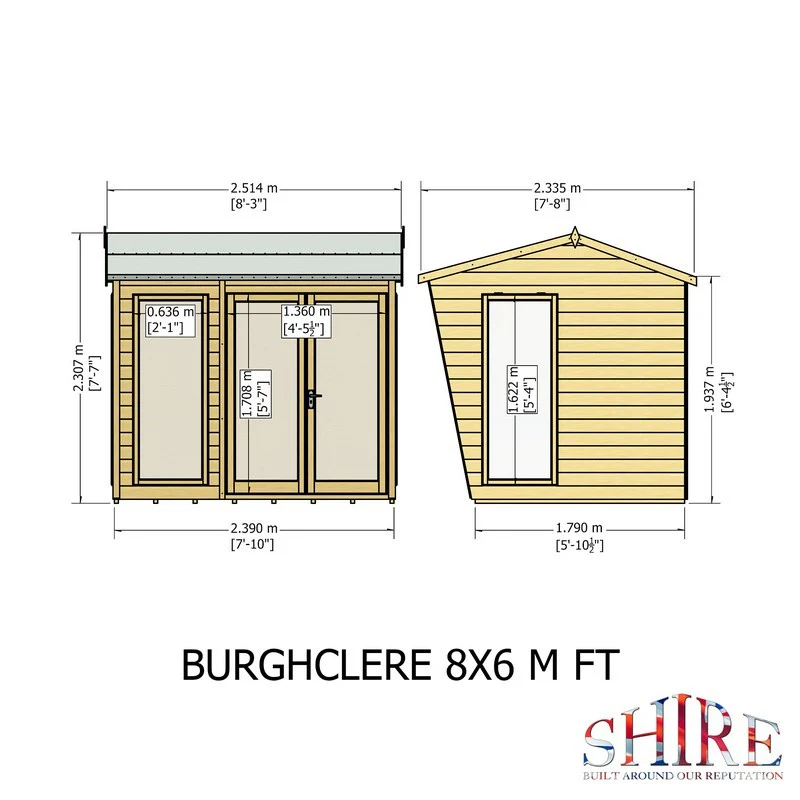 Shire Burghclere 7' 7" x 8' 2" Reverse Apex Summerhouse - Premium Dip Treated Shiplap - Image 11