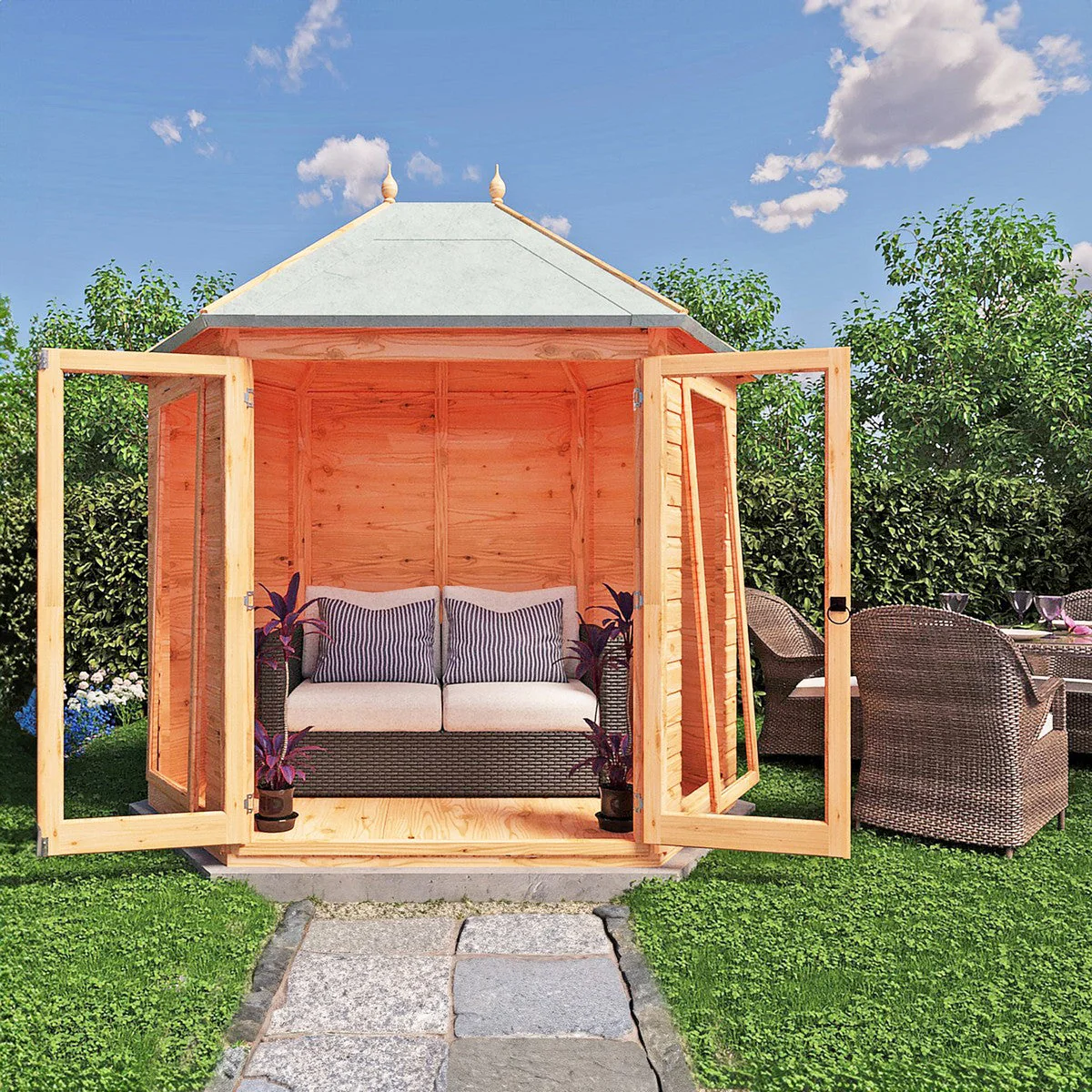 Shire Buttermere 5' 10" x 8' 6" Hexagonal Hip Summerhouse - Premium Dip Treated Shiplap - Image 3