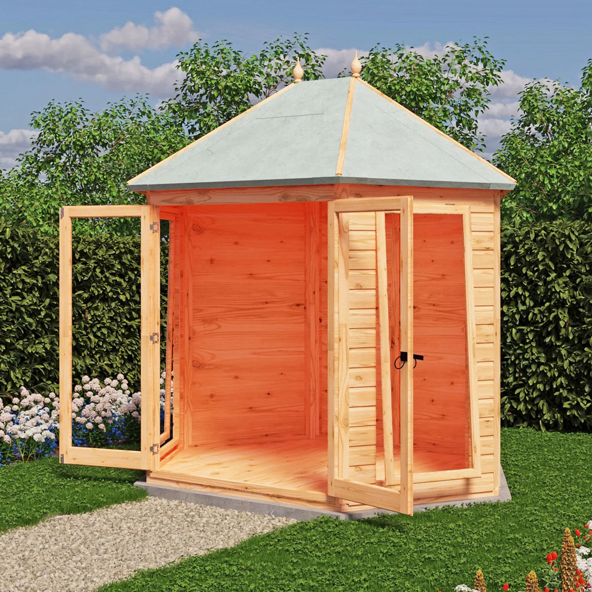Shire Buttermere 5' 10" x 8' 6" Hexagonal Hip Summerhouse - Premium Dip Treated Shiplap - Image 4