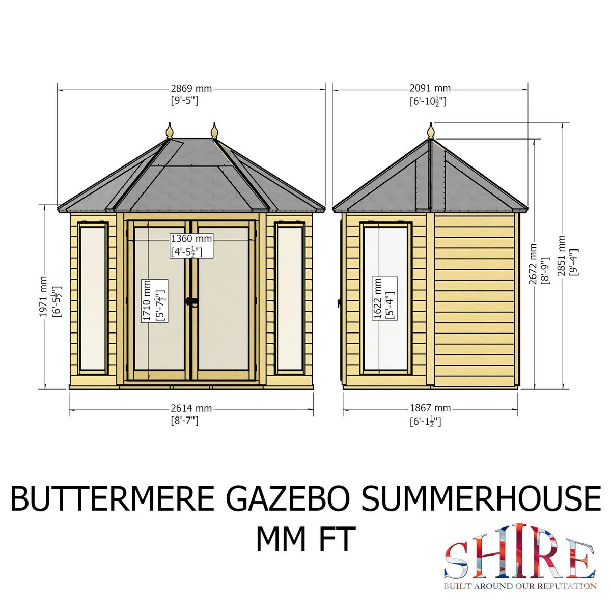 Shire Buttermere 5' 10" x 8' 6" Hexagonal Hip Summerhouse - Premium Dip Treated Shiplap - Image 9