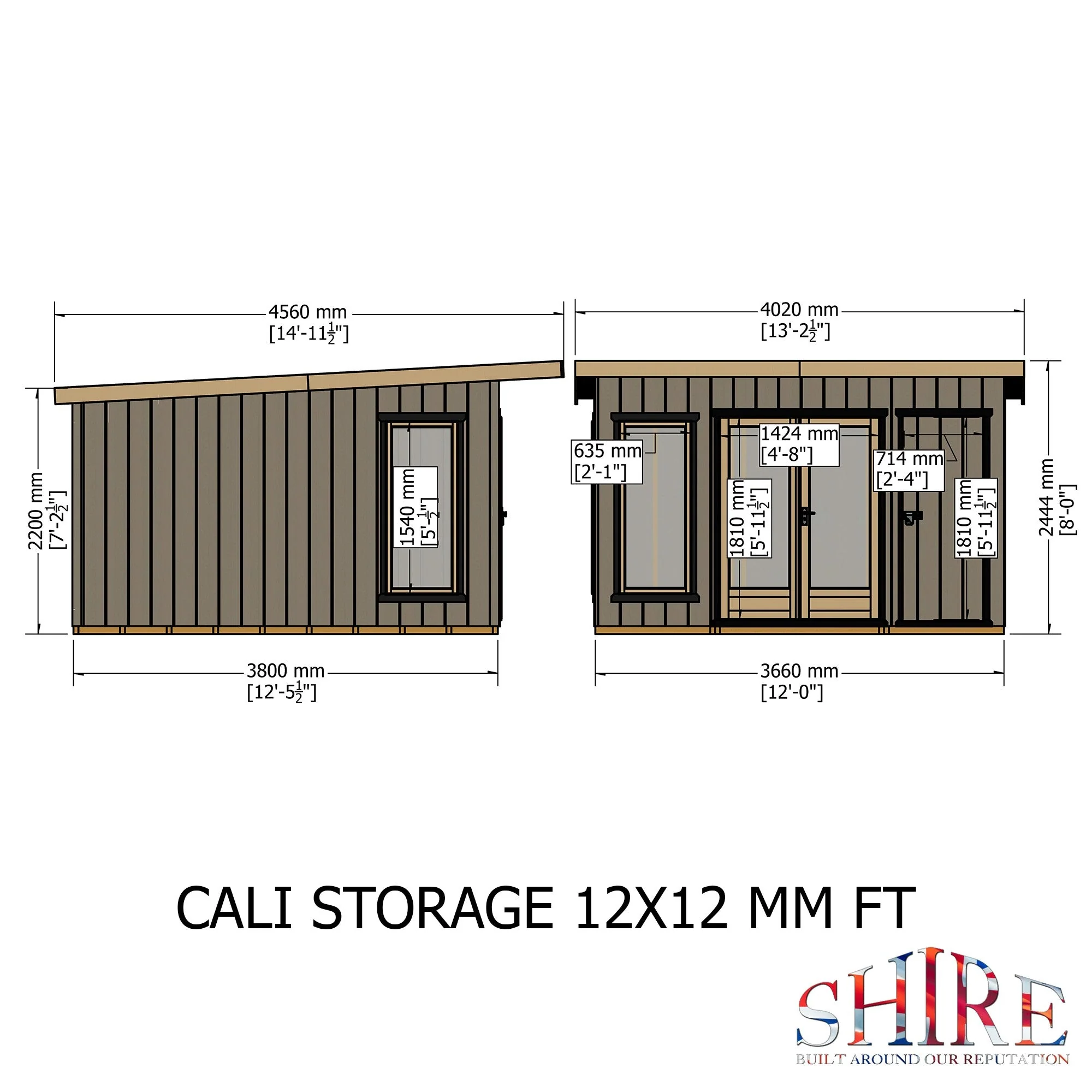 Shire Cali 12' 5" x 12' Pent Garden Office with Storage - Premium Wax Board - Image 5
