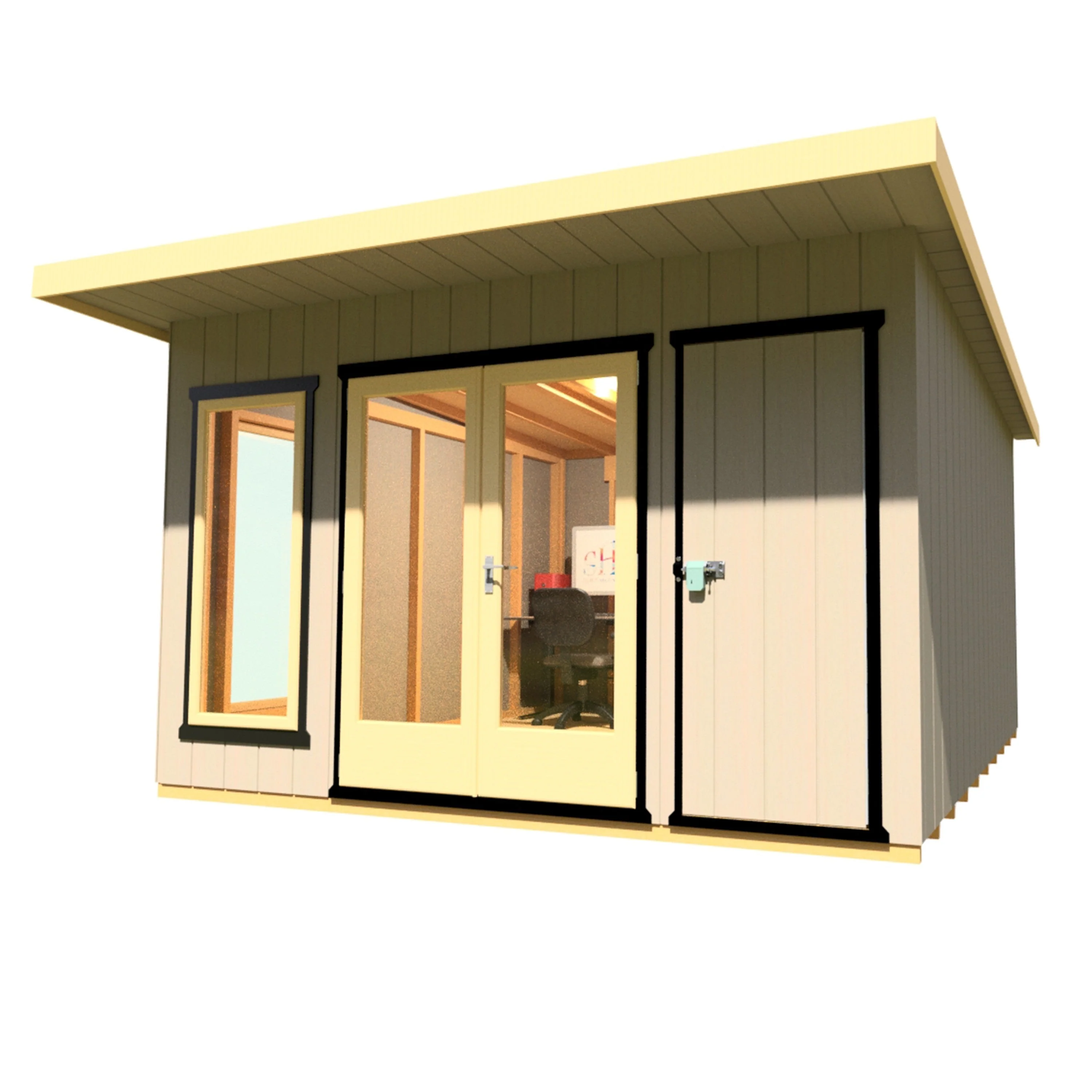 Shire Cali 12' 5" x 12' Pent Garden Office with Storage - Premium Wax Board - Image 7