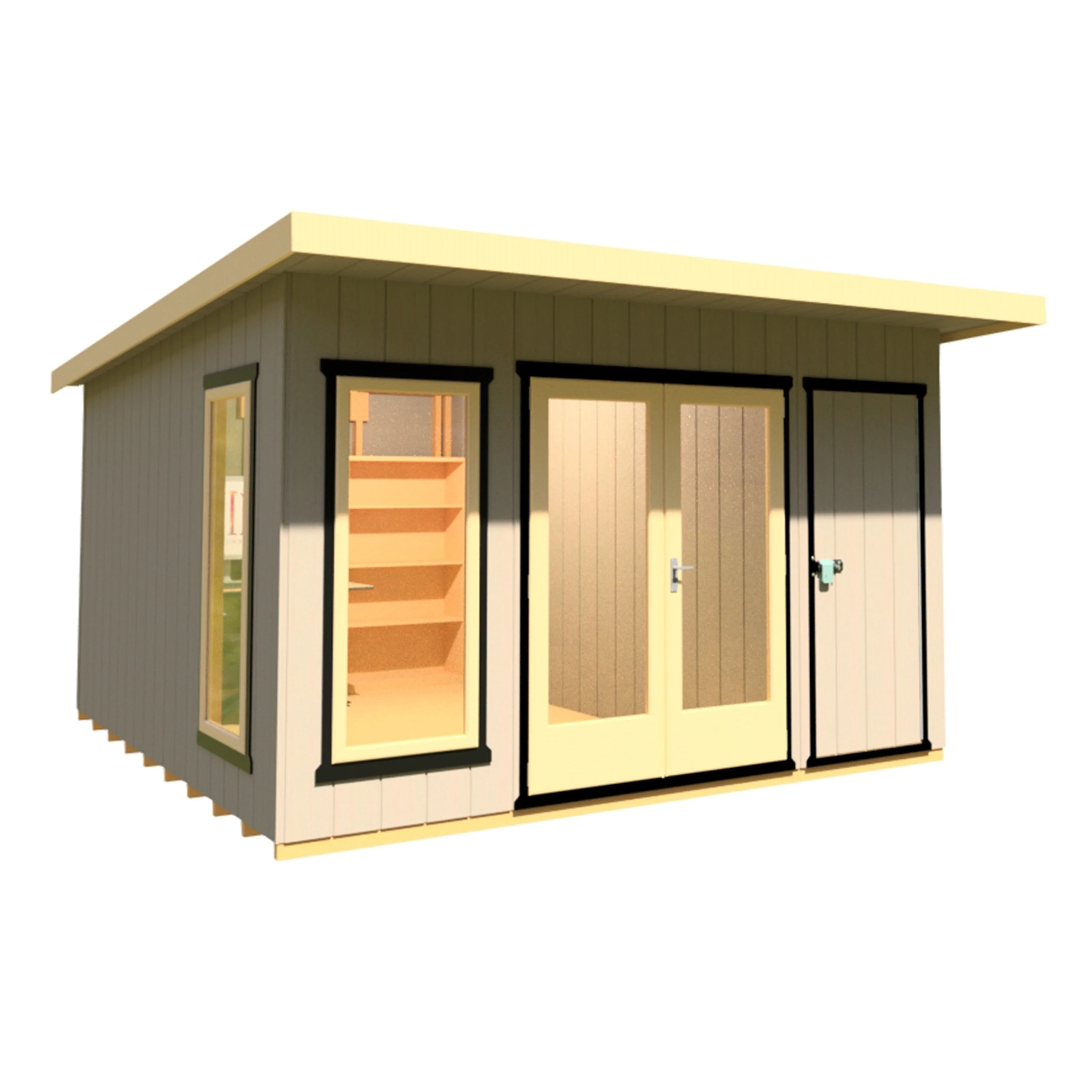 Shire Cali 12' 5" x 12' Pent Garden Office with Storage - Premium Wax Board - Image 8