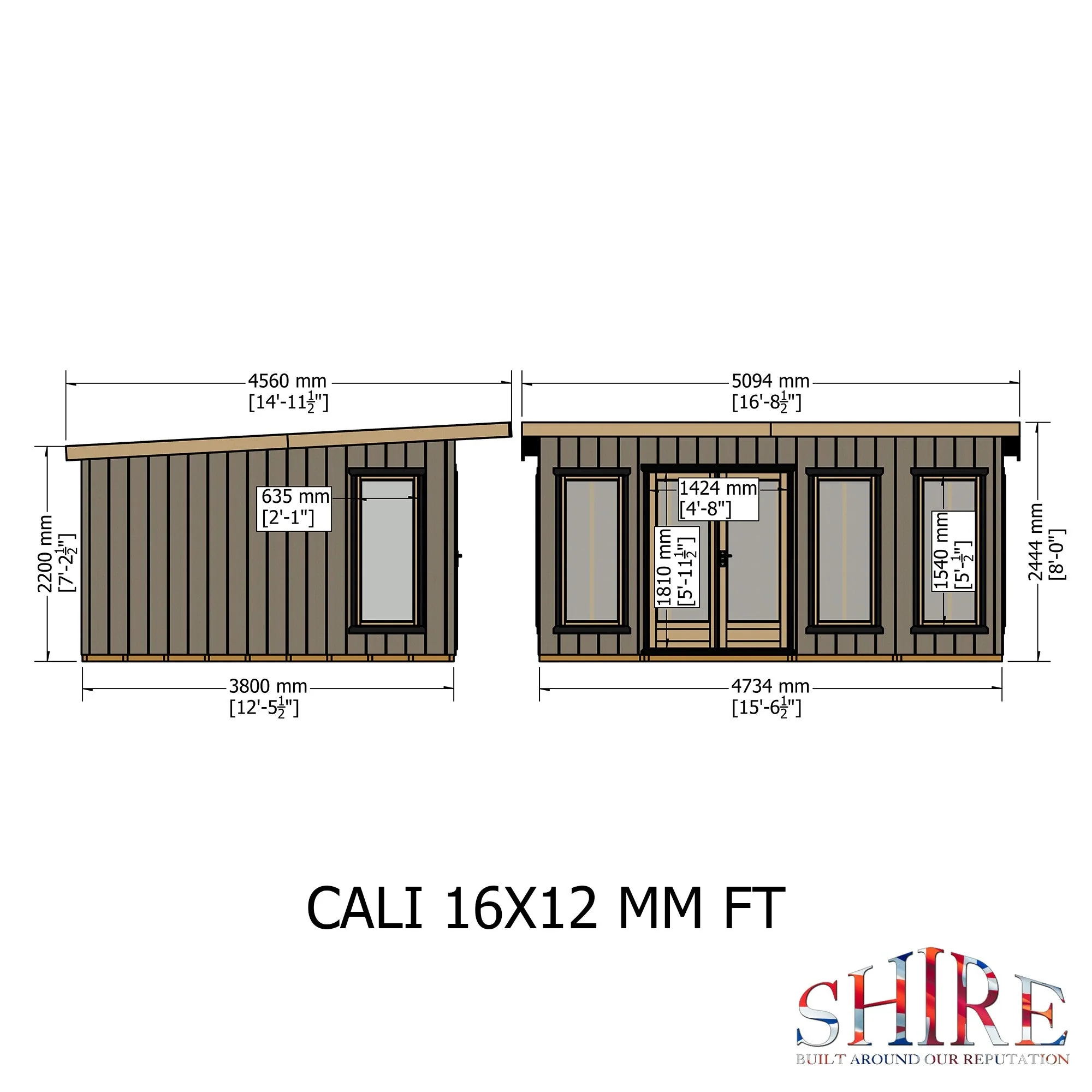 Shire Cali 12' 5" x 15' 6" Pent Garden Office - Premium Wax Board - Image 4