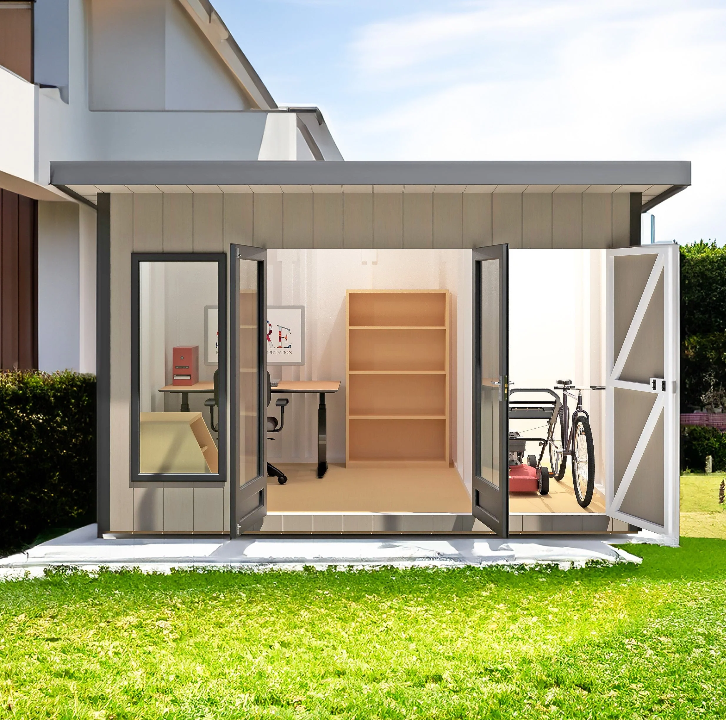 Shire Cali 8' 5" x 12' Pent Garden Office with Storage - Premium Wax Board - Image 2