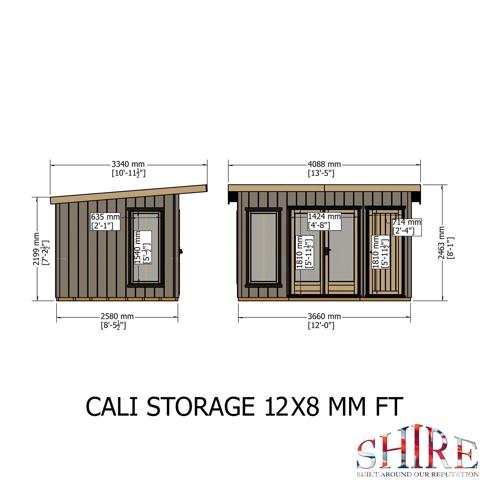 Shire Cali 8' 5" x 12' Pent Garden Office with Storage - Premium Wax Board - Image 4