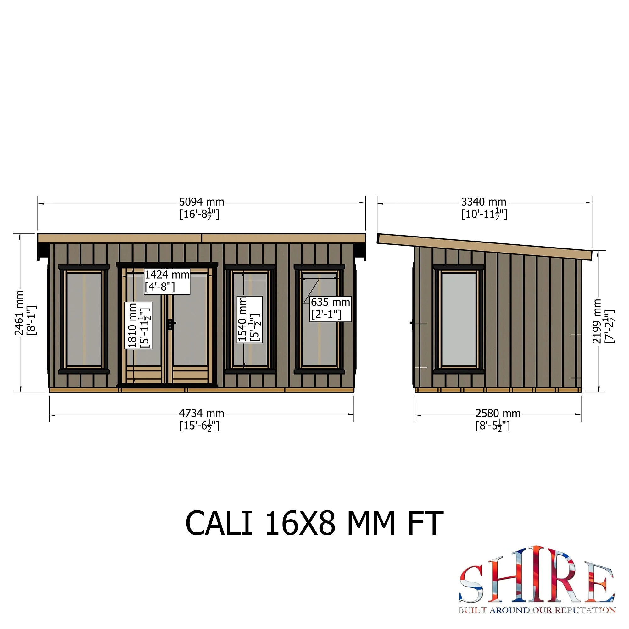 Shire Cali 8' 5" x 15' 6" Pent Garden Office - Premium Wax Board - Image 4