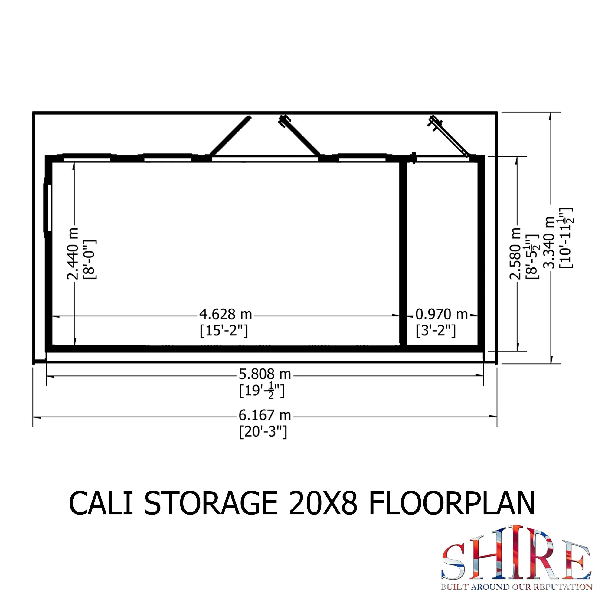 Shire Cali 8' 5" x 19' Pent Garden Office with Storage - Premium Wax Board - Image 3