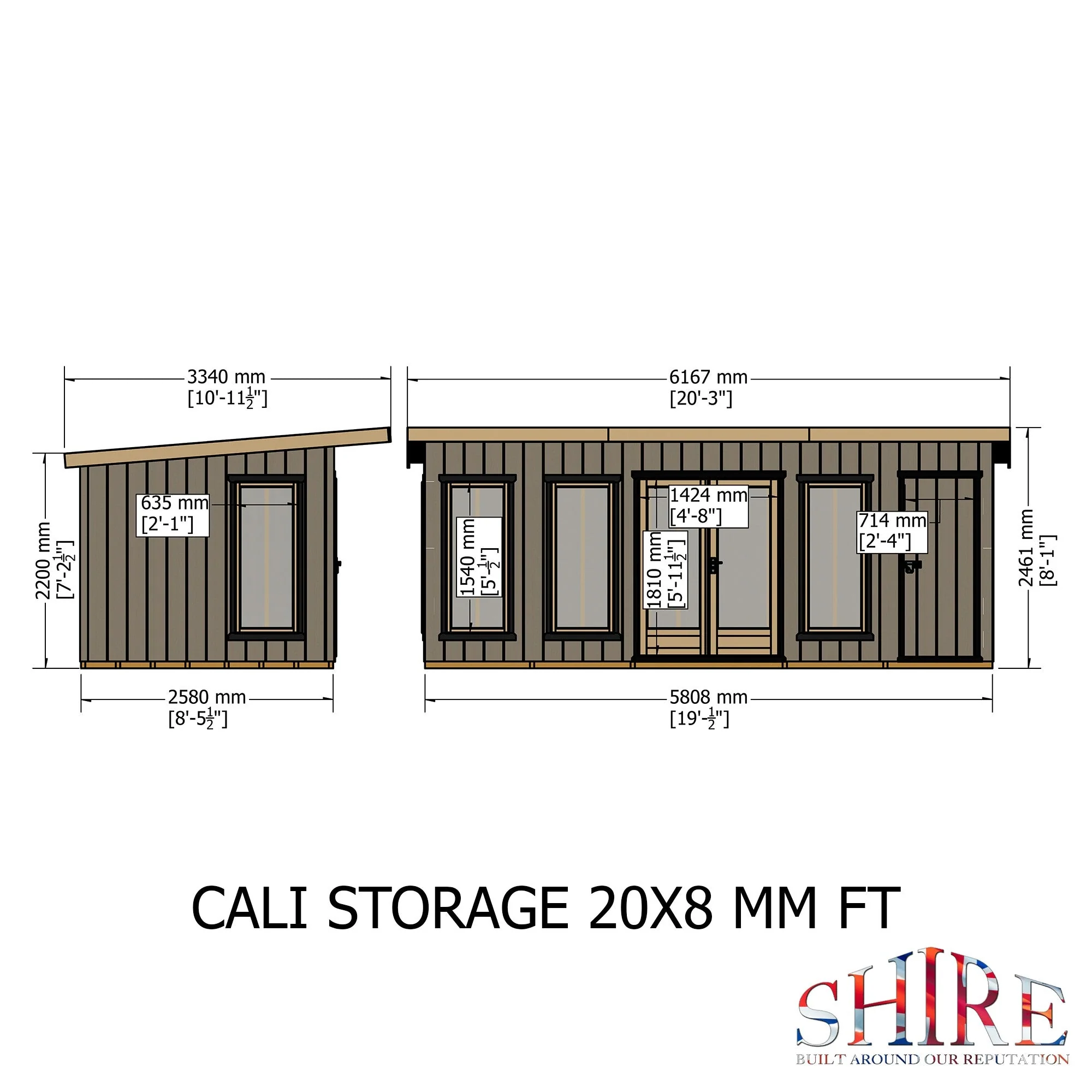 Shire Cali 8' 5" x 19' Pent Garden Office with Storage - Premium Wax Board - Image 4