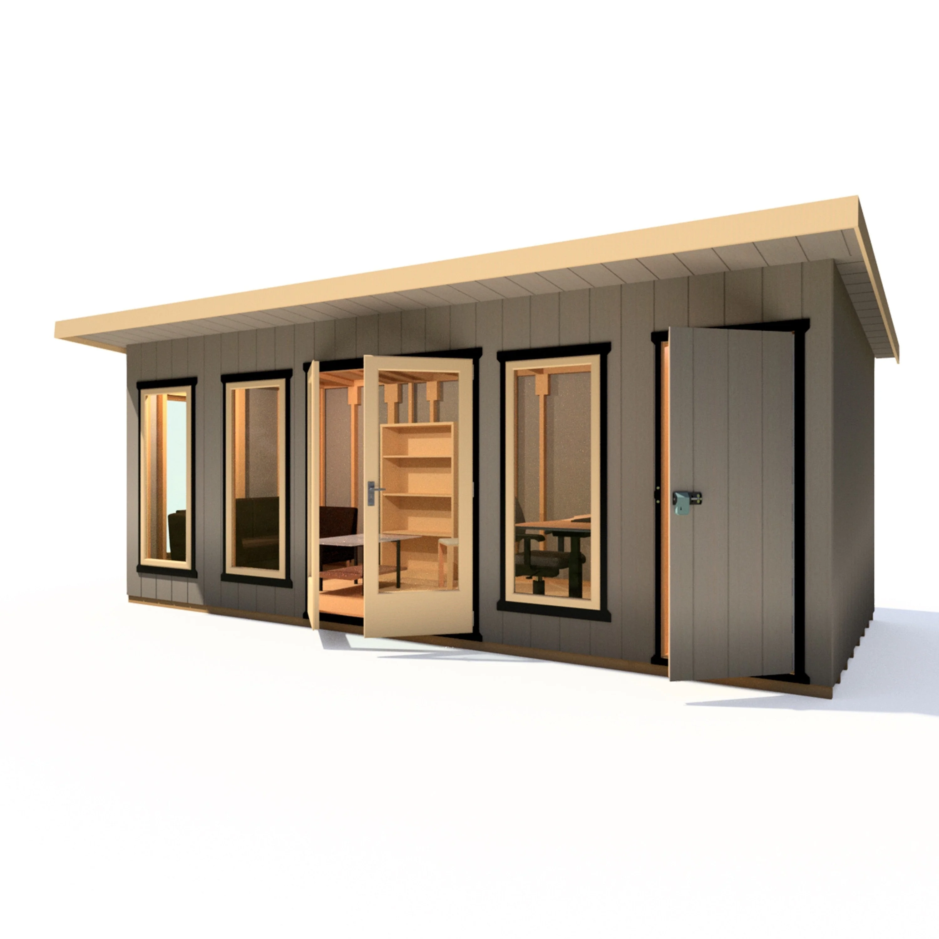 Shire Cali 8' 5" x 19' Pent Garden Office with Storage - Premium Wax Board - Image 6